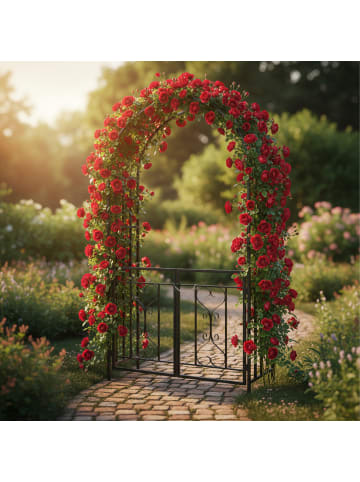 relaxdays Rosenbogen "Tor" in Schwarz - (B)114 x (H)206 x (T)50 cm