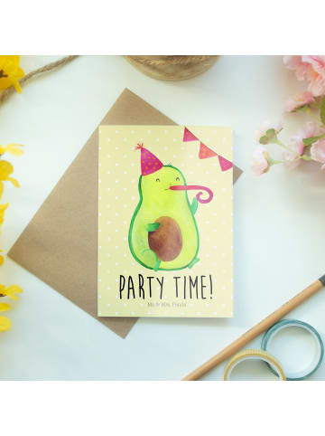 Mr. & Mrs. Panda Grußkarte Avocado Party Zeit mit Spruch in Gelb Pastell