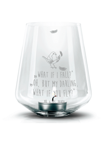 Mr. & Mrs. Panda Glas Windlicht Rotkehlchen Federn mit Spruch in Transparent