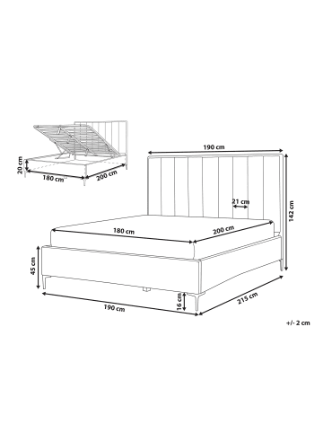 Beliani Doppelbett SEZANNE in Weiß/Schwarz - (W) 190 x (H) 142 x (L) 215 cm