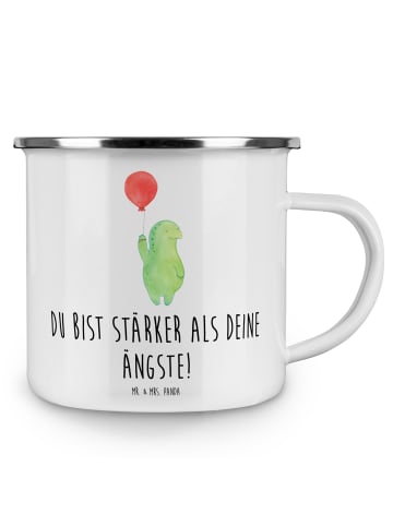 Mr. & Mrs. Panda Emaille Becher Angst überwinden mit Spruch in Weiß