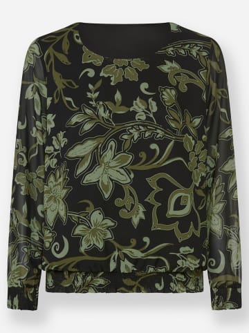 WITT WEIDEN Georgette-Bluse in schwarz-oliv-bedruckt
