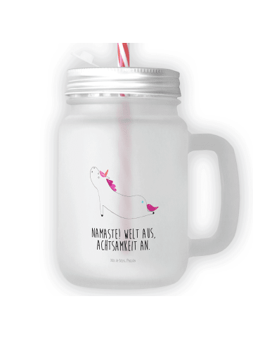 Mr. & Mrs. Panda Trinkbecher Einhorn Yoga mit Spruch in Transparent