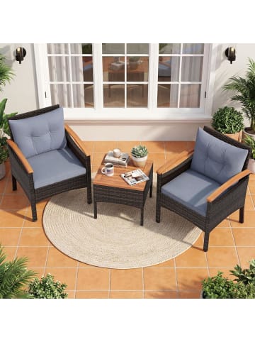 COSTWAY 3tlg. Polyrattan Gartenmöbel Set in Grau