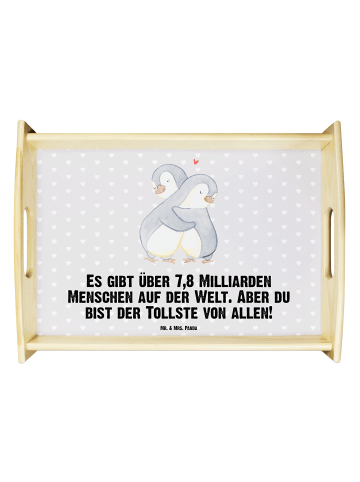 Mr. & Mrs. Panda Serviertablett Pinguine Kuscheln mit Spruch in Grau Pastell