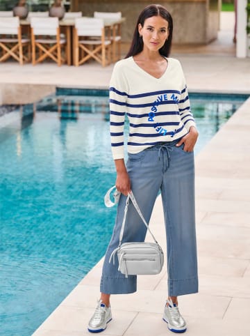 Heine Pullover in royalblau-ecru-gemustert