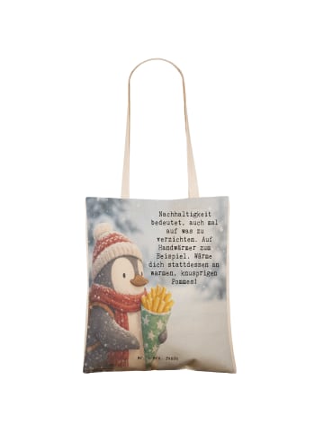 Mr. & Mrs. Panda Tote Bag Pinguin Winter Pommes Design mit Spruch in Weiß