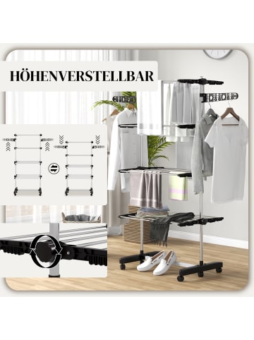 HOMCOM Wäscheständer-142L × 55B × 172H cm-Schwarz