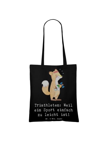 Mr. & Mrs. Panda Stofftasche Baumwolle Triathlon Helden mit Spruch in Schwarz