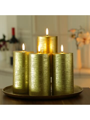 Uyuni 4er Set LED Kerzen PIA Rustik-Optik H: 15cm mit Batterien und Fernb in gold