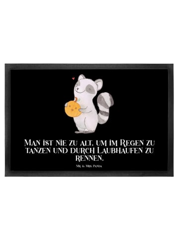 Mr. & Mrs. Panda Fußmatte Waschbär Kürbis mit Spruch in Schwarz