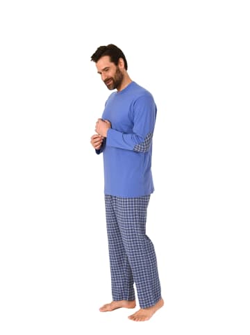 NORMANN Schlafanzug Pyjama lang Flanell Hose - 67442 in blau