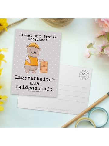 Mr. & Mrs. Panda Postkarte Lagerarbeiter Leidenschaft mit Spruch in Grau Pastell