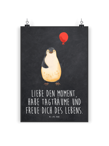 Mr. & Mrs. Panda Kunstdruck Pinguin Luftballon mit Spruch in Kreidetafel