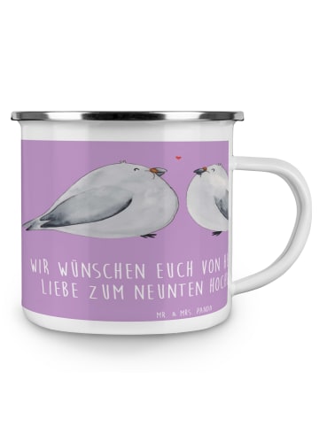 Mr. & Mrs. Panda Emaille Tasse 9. Hochzeitstag Keramikhochzeit m... in Lavendeltraum