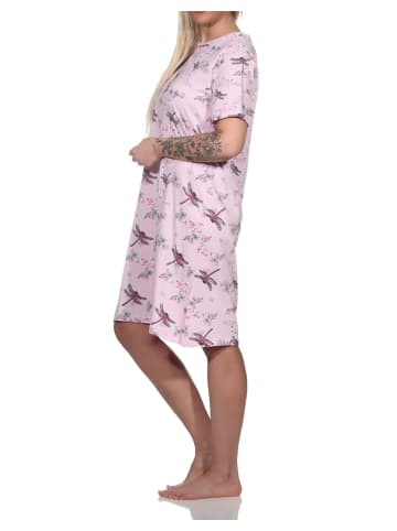 NORMANN kurzarm Nachthemd floralem Alloverprint und Knopfleiste am Hals - 79277 in rosa