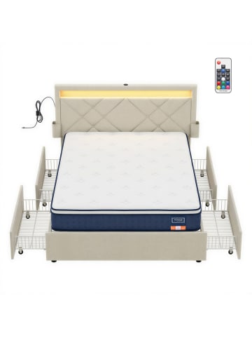 VASAGLE Bettgestell in Cappuccinobeige - (B)149 x (H)94.7 x (T)210.2 cm