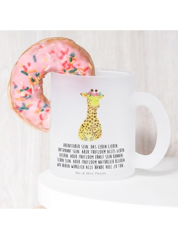 Mr. & Mrs. Panda Teetasse Giraffe Blumenkranz mit Spruch in Transparent