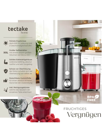 tectake Saftpresse Frufi, 2 Geschwindigkeitsstufen, Edelstahl, 600W
