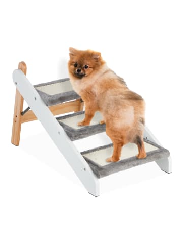 relaxdays Hundetreppe in Weiß-Grau - (B)39 x (H)41 x (T)69 cm