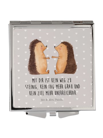 Mr. & Mrs. Panda Handtaschenspiegel quadratisch Igel Liebe mit S... in Grau Pastell