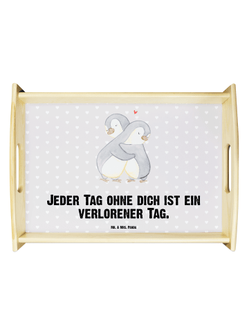 Mr. & Mrs. Panda Sofa Tablett Pinguine Kuscheln mit Spruch in Grau Pastell