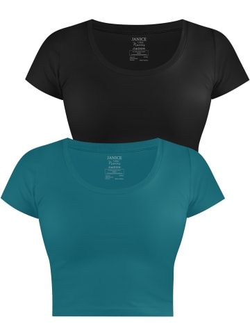 Janice 2 x Damen crop T-Shirt Nantes in Petrol/Schwarz