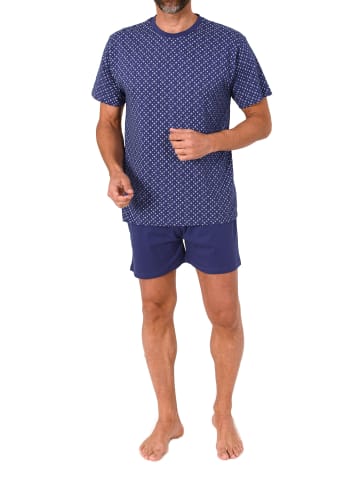 NORMANN Kurzarm Schlafanzug Shorty Pyjama Minimalprint in navy