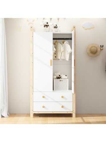 ABRIHOME Kleiderschrank in Weiß mit 2 Türen Stange 2 Schubladen 90x45x180 cm