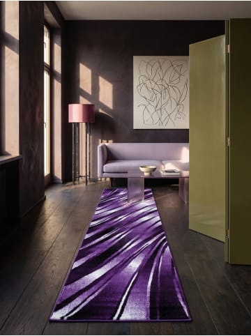 KADIMA DESIGN Teppich Kurzflor Waschbar Wellen DRAU Strapazierfähig OEKO-TEX in Violett
