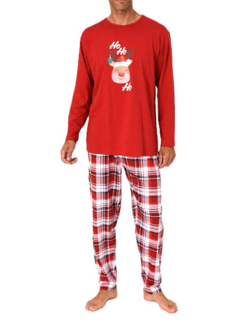 NORMANN Schlafanzug Weihnachten langarm Renntier in rot1