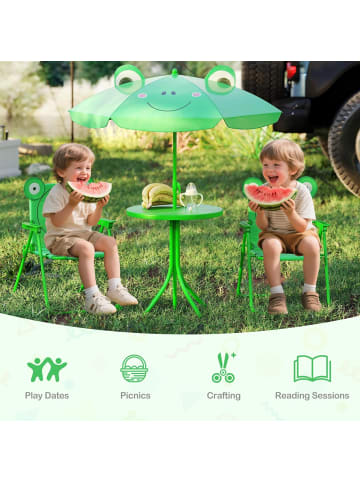 COSTWAY 4 tlg. Sitzgruppe mit Sonnenschirm Kinder Outdoor in Grün