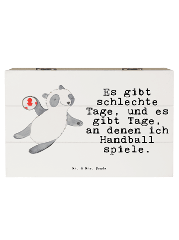 Mr. & Mrs. Panda Holzkiste Panda Handball spielen mit Spruch in Weiß