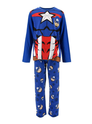 Avengers 2tlg. Outfit: Schlafanzug Captain America Hulk Langarmshirt mit Hose in Blau