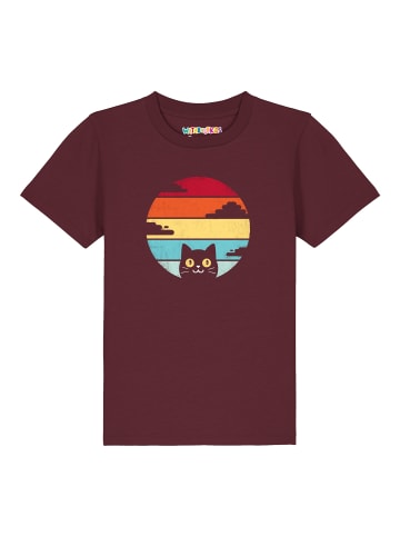wat? Apparel T-Shirt Retro Sunset Cat in Weinrot