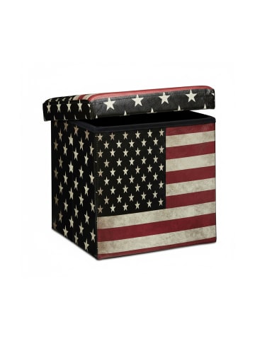 relaxdays Sitzhocker Stars and Stripes in Rot/Schwarz - (B)38 x (H)38 x (T)38 cm