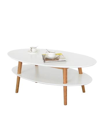 home24 home24 Couchtisch (1er Set) - Weiß - MDF & Massivholz Eiche - 110.0 x 42.0 x 60.0 cm in Weiß