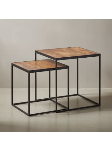 KADIMA DESIGN Mango Industrial: Beistelltische 2er Set, Massivholz, Metall, Unikate