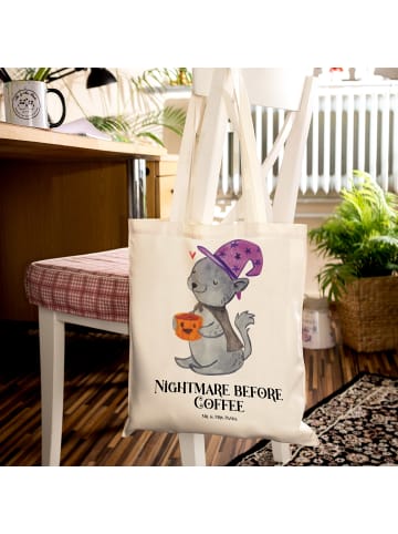 Mr. & Mrs. Panda Tote Bag Kater Kaffee mit Spruch in Creme