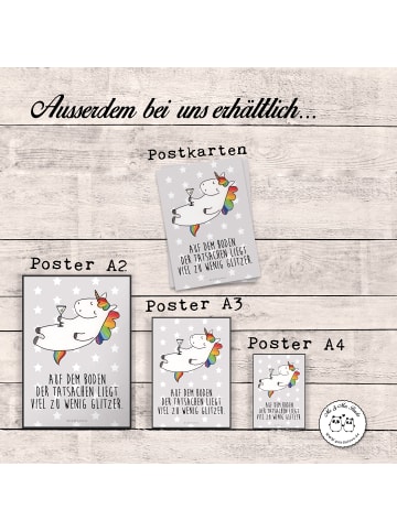 Mr. & Mrs. Panda Bild Einhorn Blümchentail mit Spruch in Grau Pastell