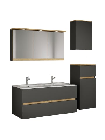 VCM 5 tlg. Badmöbel-Set mit Waschbecken Cosila-I 111cm in Anthrazit / Honig-Eiche