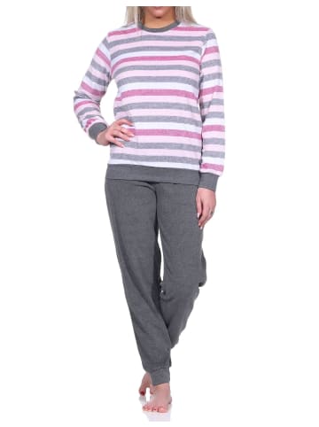 NORMANN Frottee Pyjama langarm Bündchen Blockstreifen - 75811 in rot