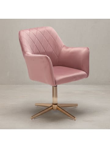 KADIMA DESIGN Sessel-Drehstuhl: Samtbezug, Eisenuntergestell, Armlehnen, 360° drehbar in Rosa