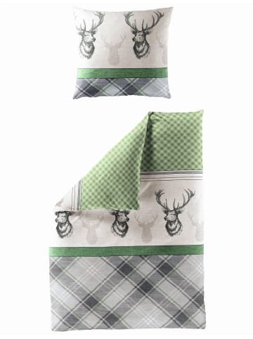 JACK 2 tlg. Biber Bettwäsche 135x200cm Hirsch Karo in Dunkelgrün