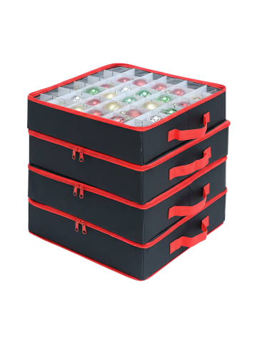 relaxdays 4 x Weihnachtskugel-Aufbewahrungsbox in Schwarz/ Rot - (B)33 x (H)9 x (T)33 cm
