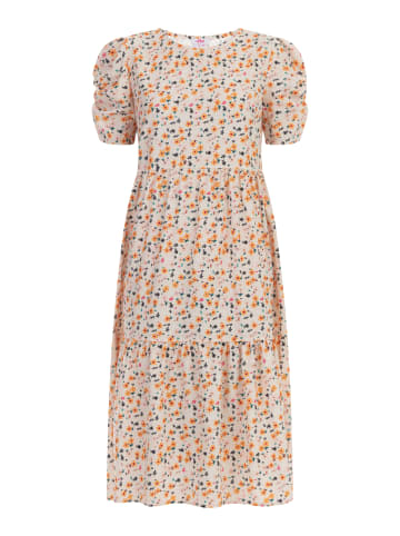 myMo Damen Midi Kurzarmkleid in Creme Mehrfarbig