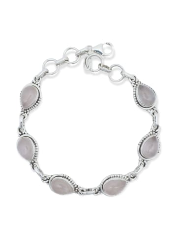 mantraroma 925er Silber - Armbänder (L) 20,5 cm mit Rosenquarz