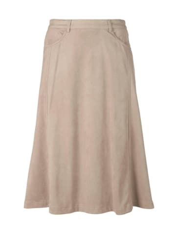 GOLDNER Kurzgröße: bequemer Rock in Velourslederoptik in stein