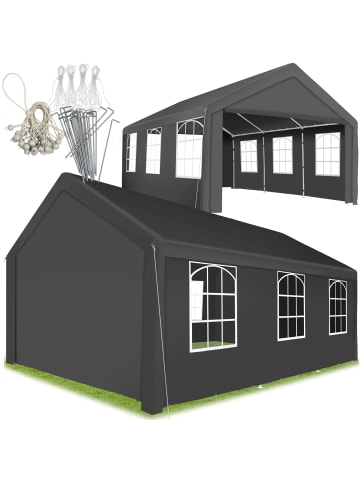 tectake Pavillon Jasko inklusive Spannseilen und Heringen, grau