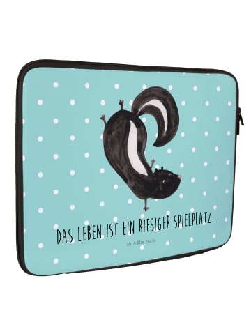 Mr. & Mrs. Panda Laptop Hülle Stinktier Handstand mit Spruch in Türkis Pastell